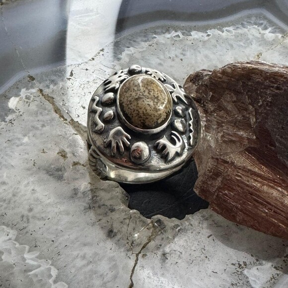 Carolyn Pollack Sterling Silver Oval Picture Jasper Petroglyph Ring For Women - Picture 4 of 10